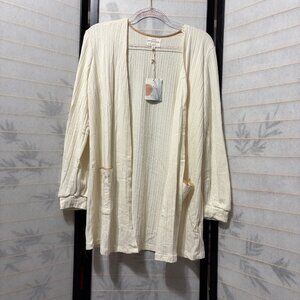 Blu Pepper Cardigan L Cream Knit Open Front Cozy Life Soft Boho Cottagecore New
